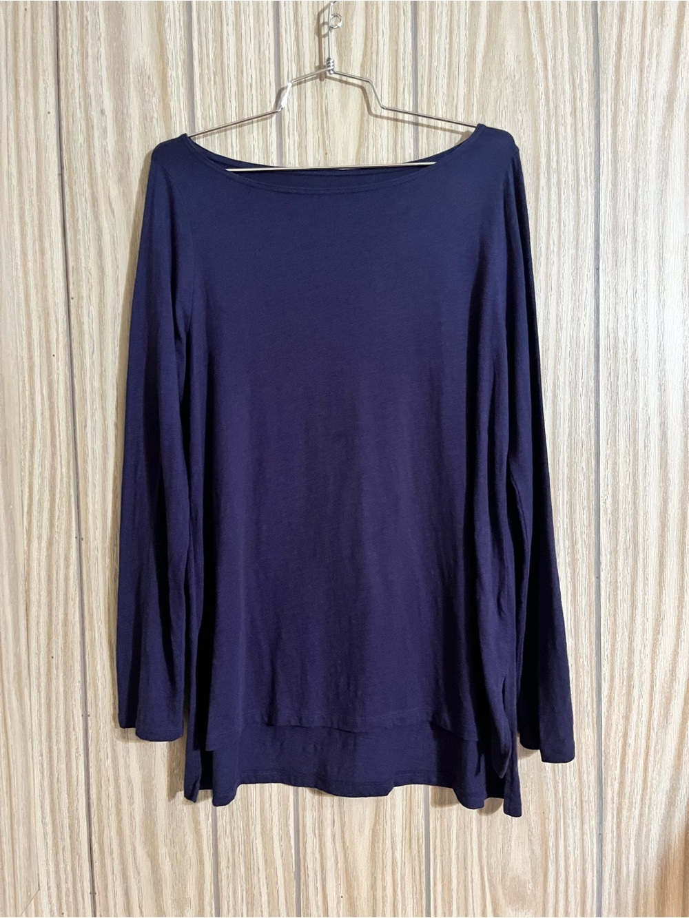 Eileen Fisher Navy Indigo Organic Cotton Long Sleeve Boatneck Top – Size S / P